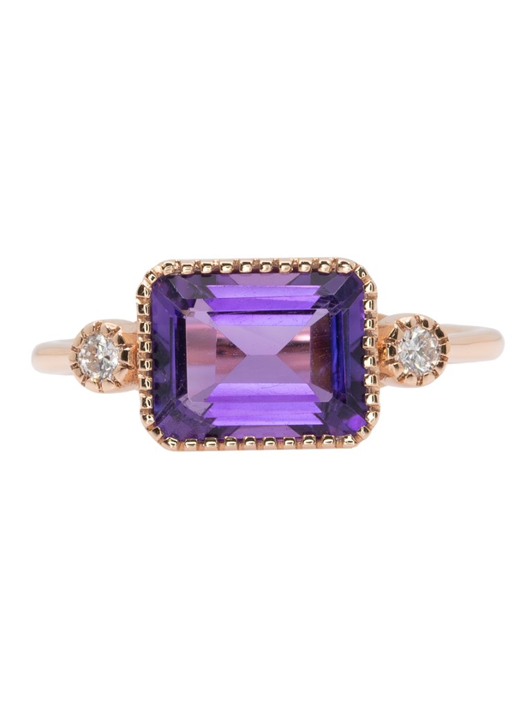 243ct East-West Emerald Cut Zambian Amethyst Diamond Ring In 14k Rose Gold 1413$